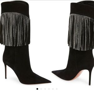 *New* Amina Muaddi Lily crystal-fringe mid-calf boots